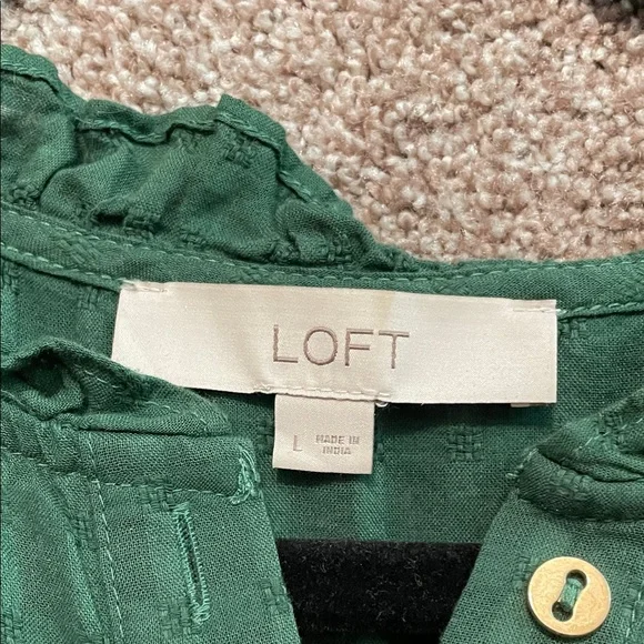 LOFT Emerald Ruffle Button-Up Blouse - Picture 4 of 7